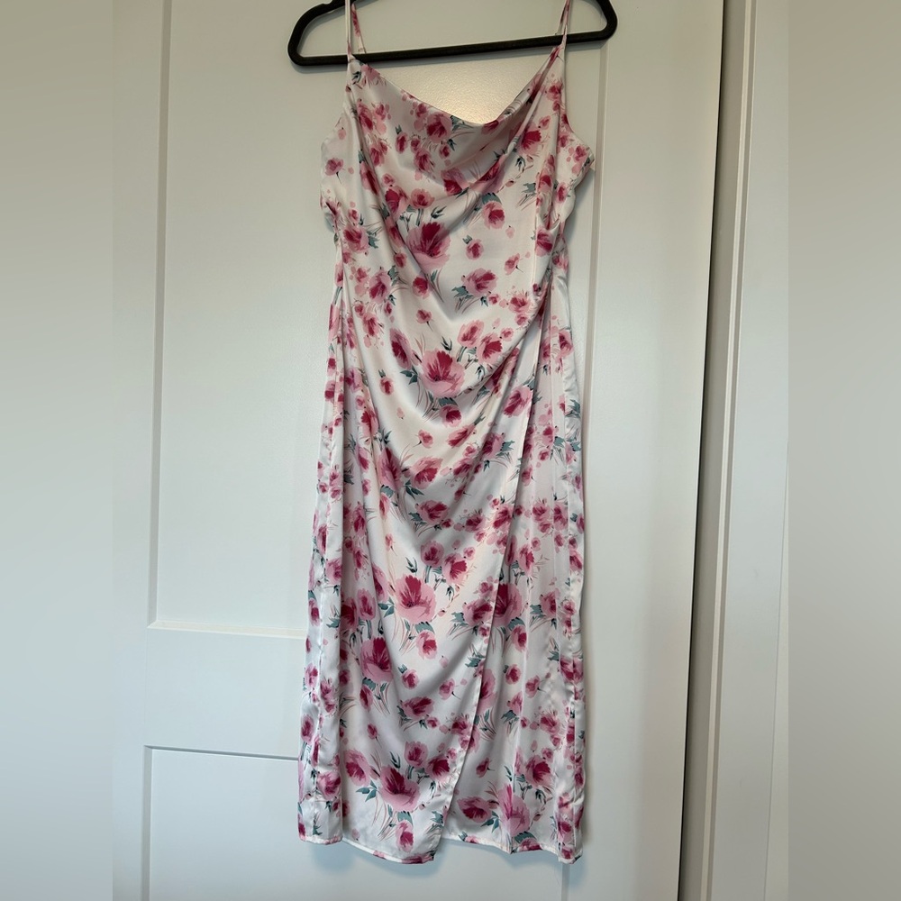 Floral Pink Satin Slip Dress